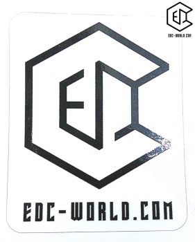 EDC-World®: Logo "EDC-World" und Schriftzug Aufkleber quadratisch, weiss/schwarz