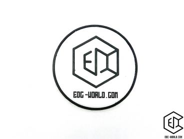 EDC-World®: Logo "EDC-World" Patch, rund, weiss/schwarz, PVC