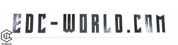 EDC-World®: Schriftzug "EDC-WORLD.COM" Aufkleber quadratisch, weiss/schwarz, gross